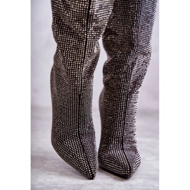 FS1 Botas Negras De Moda De Tacón Alto Con Zirconia Cúbica Lovisa negro plata 3