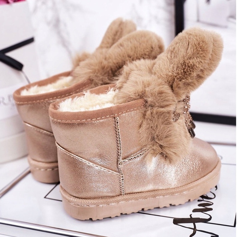Botas de nieve para niños con pelo con orejas Conejito de oro rosa dorado 3