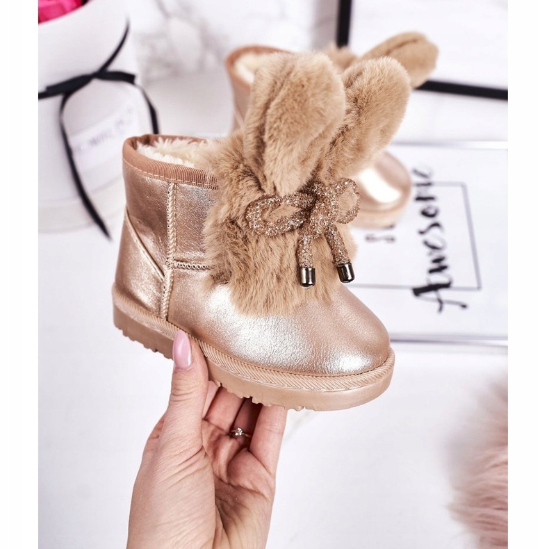 Botas de nieve para niños con pelo con orejas Conejito de oro rosa dorado 2