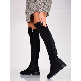 Botas altas Shelovet de mujer con tacón plano negro 1