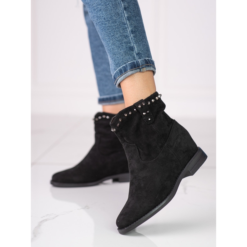 Botas de mujer de ante con cuña Shelovet negro 2