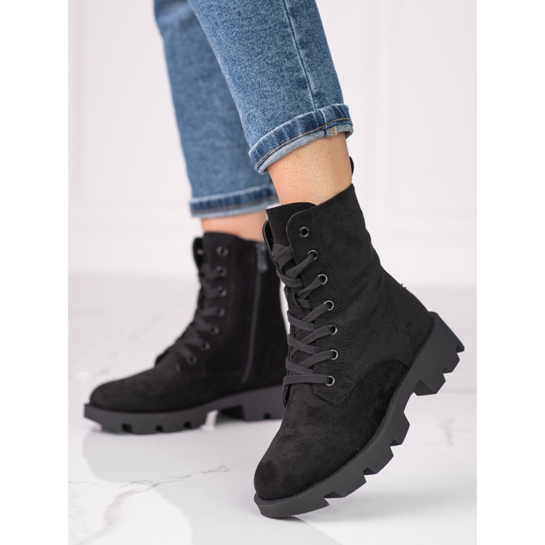 Bolsos de mujer Shelovet en ante negro con cordones 2