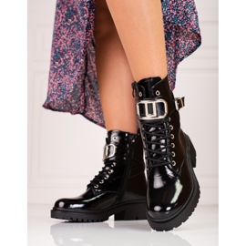 Bolsos Shelovet lacados con cordones y hebilla decorativa negro 2