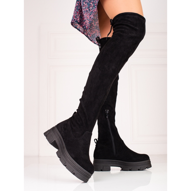 Botas hasta el muslo Shelovet para mujer en una plataforma negra negro 1