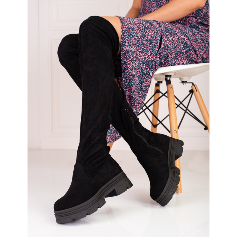 Botas hasta el muslo Shelovet para mujer en una plataforma negra negro 2