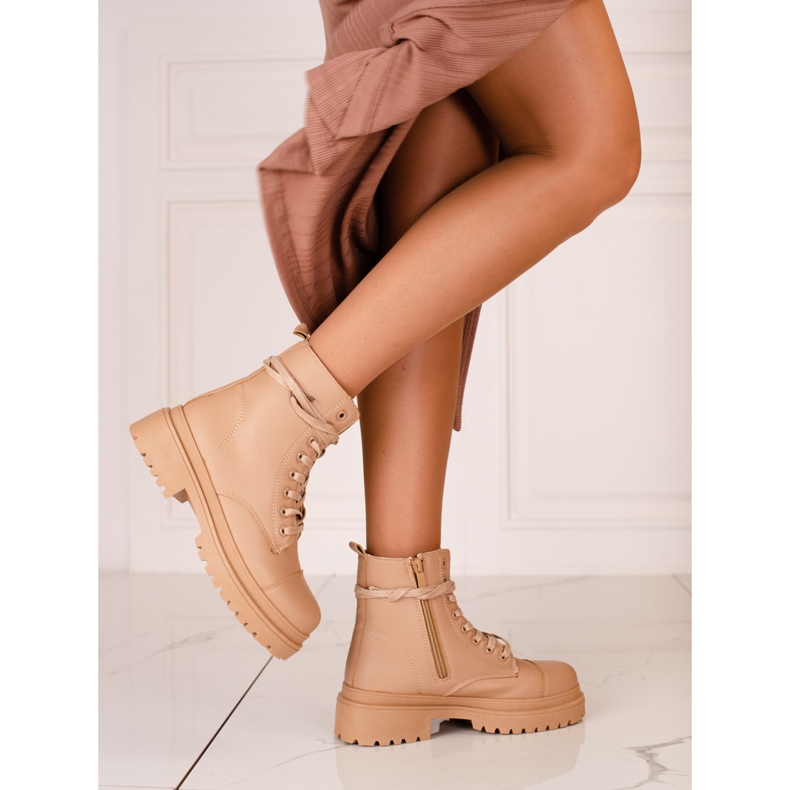 Shelovet botas beige con cordones para mujer 1 Shelovet botas beige con cordones para mujer 1