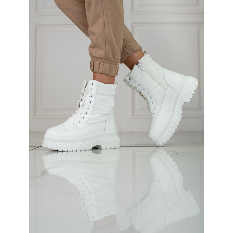 Botas de nieve de mujer blancas con cordones Shelovet blanco 2 Botas de nieve de mujer blancas con cordones Shelovet blanco 2