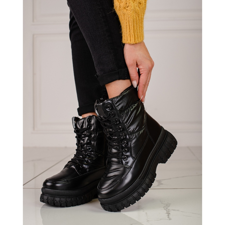 Botas de nieve de mujer negras con cordones Shelovet negro 1