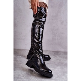 GOE Patente KK2N4023 Botas negras sobre la rodilla con tacón plano negro 1 GOE Patente KK2N4023 Botas negras sobre la rodilla con tacón plano negro 1