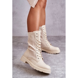 FS1 Botines De Mujer Con Calcetín Y Tacón Plano Beige Liam marrón 2