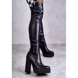 FS1 Botas altas de cuero en la plataforma katrina negra negro 10