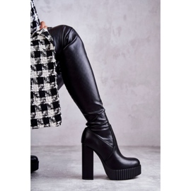 FS1 Botas altas de cuero en la plataforma katrina negra negro 4