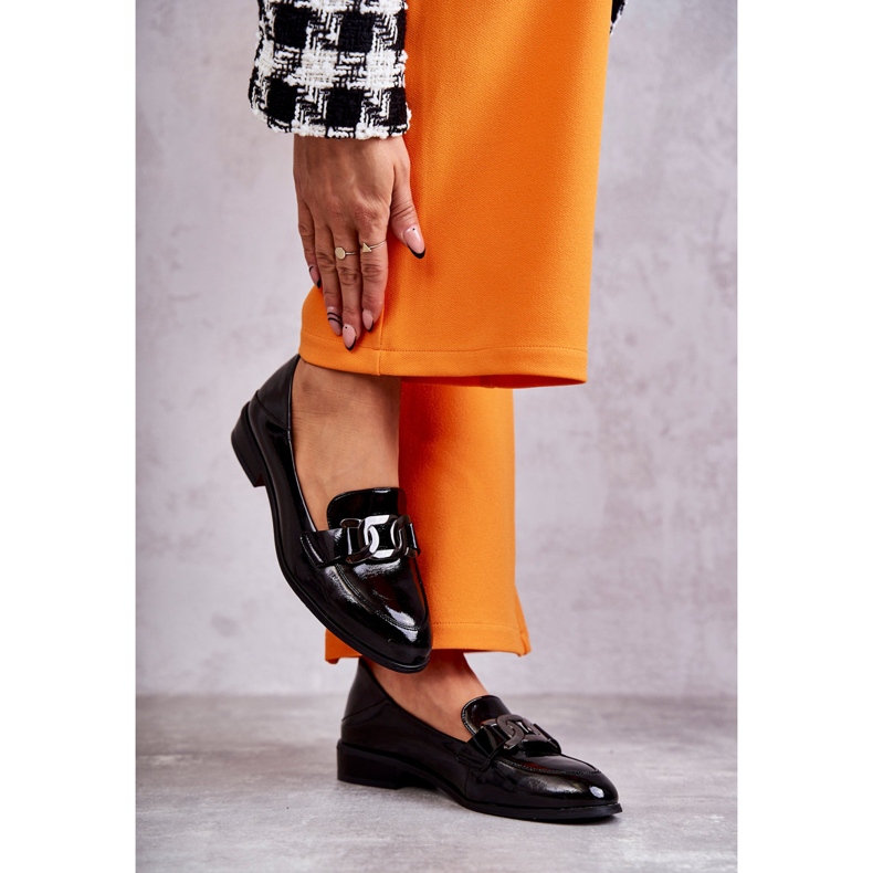 Vinceza Zapatos Lacados De Moda Mocasines Trine Negro 2