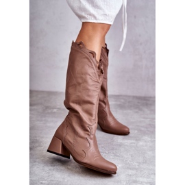 PA2 Botas hasta la rodilla de piel beige oscuro Andreia marrón 7