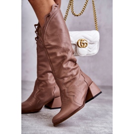 PA2 Botas hasta la rodilla de piel beige oscuro Andreia marrón 3