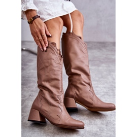 PA2 Botas hasta la rodilla de piel beige oscuro Andreia marrón 1