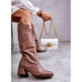 PA2 Botas hasta la rodilla de piel beige oscuro Andreia marrón 2