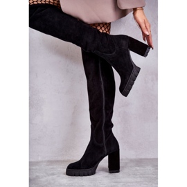 PA2 Botas altas hasta el muslo negras de ante de moda Estrela negro 4