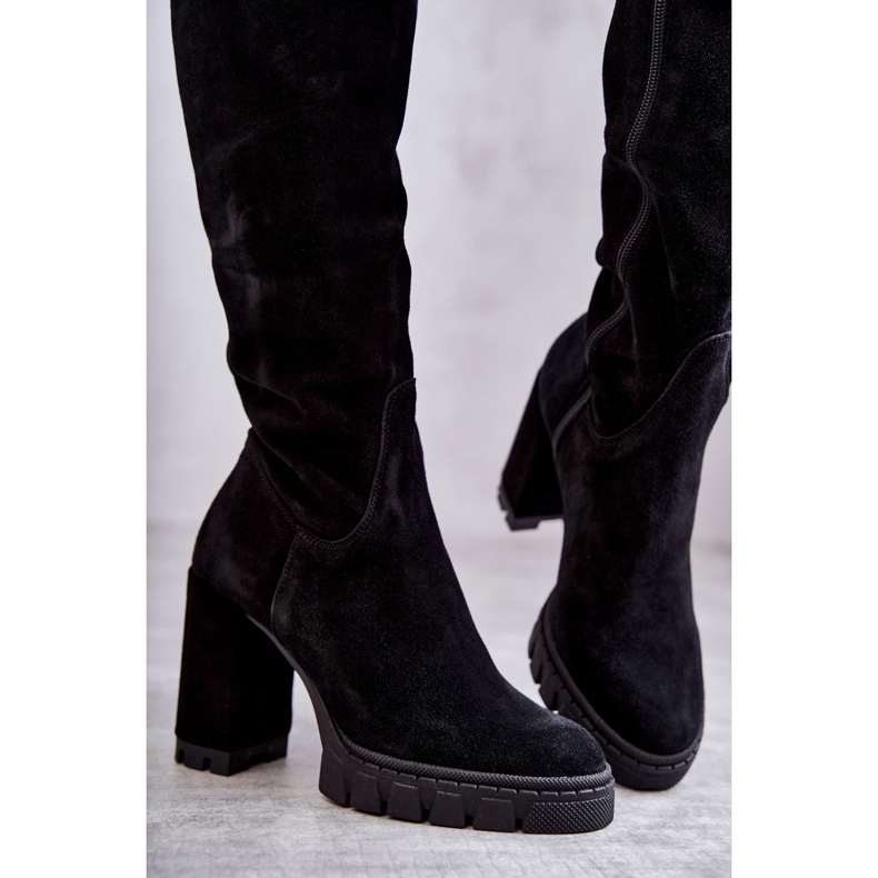 PA2 Botas altas hasta el muslo negras de ante de moda Estrela negro 2