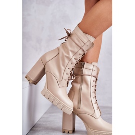 PA2 Botas De Mujer En Piel Con Plataforma Edna Beige 3