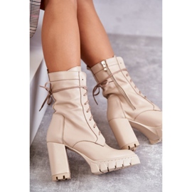 PA2 Botas De Mujer En Piel Con Plataforma Edna Beige 5