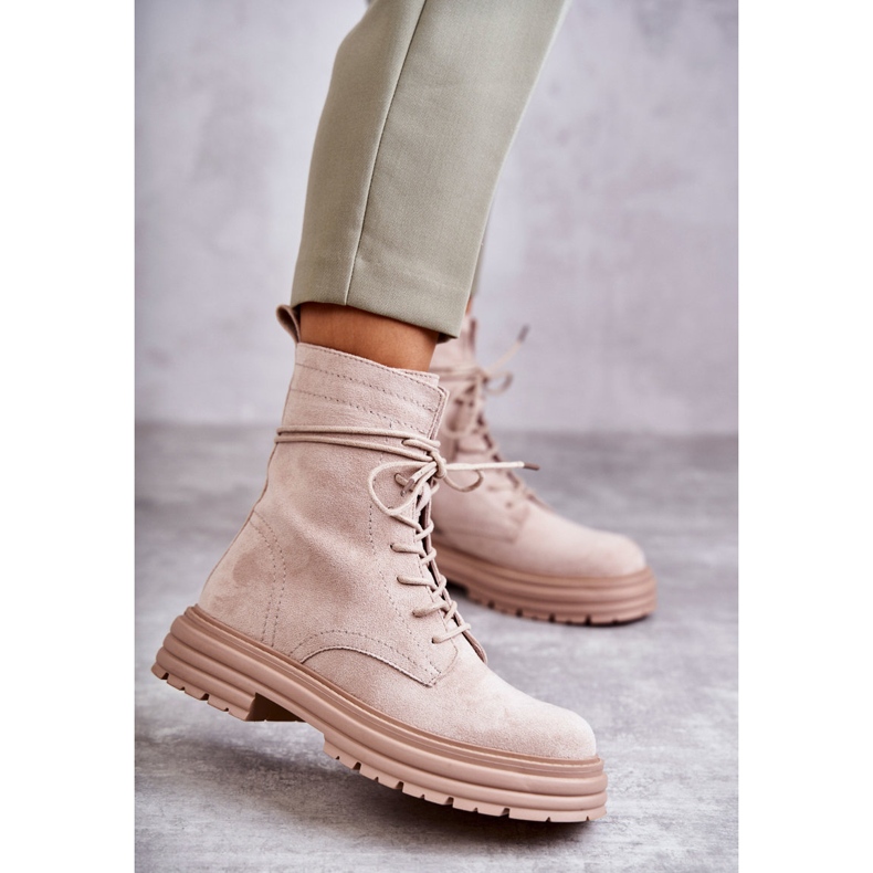 S.Barski Botas Mujer Ante Atadas Beige Afra 1