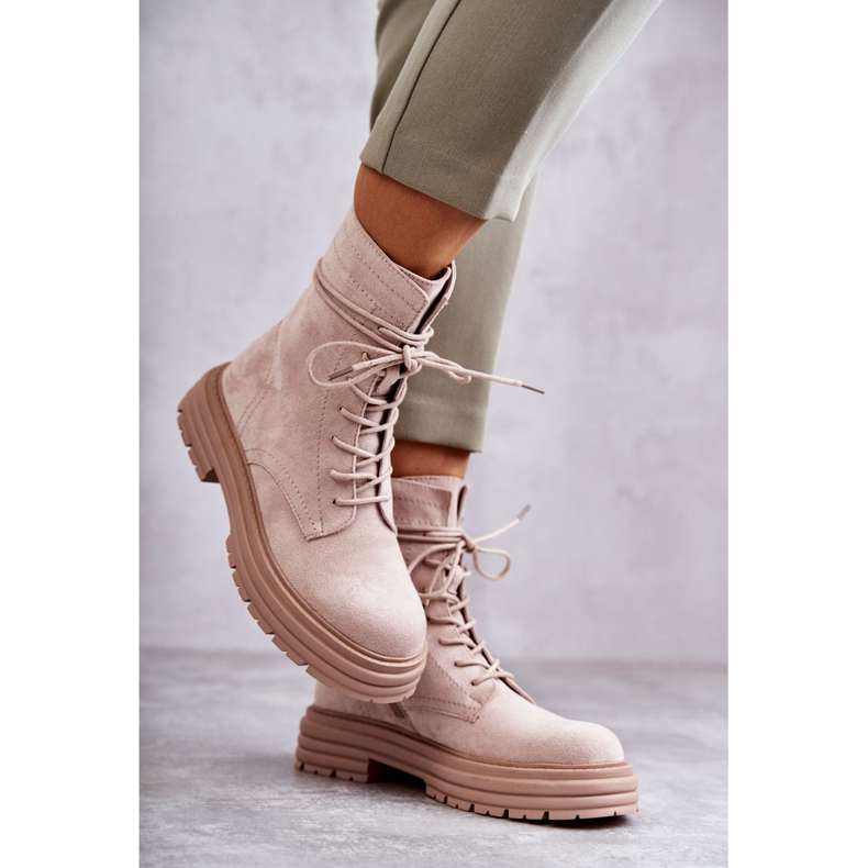 S.Barski Botas Mujer Ante Atadas Beige Afra 2