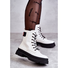 S.Barski Botas Lacadas Mujer Cordones Workers Blanco Conny 2