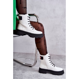 S.Barski Botas Lacadas Mujer Cordones Workers Blanco Conny 1