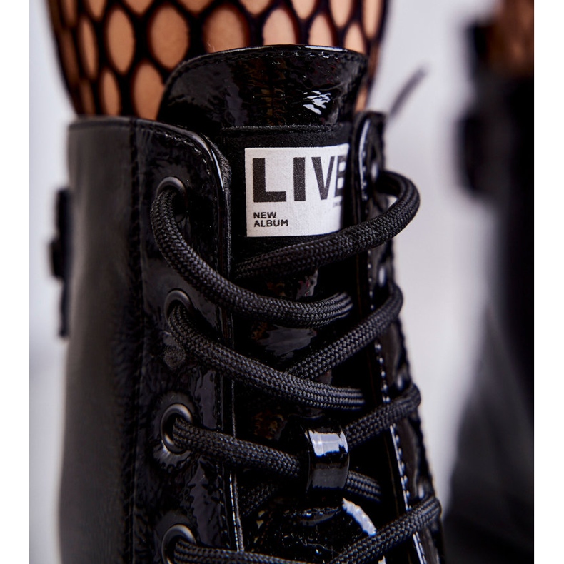 S.Barski Botas Lacadas Mujer Cordones Workers Negro Conny 2