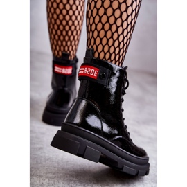 S.Barski Botas Lacadas Mujer Cordones Workers Negro Conny 3