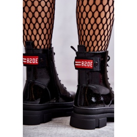 S.Barski Botas Lacadas Mujer Cordones Workers Negro Conny 4