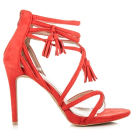 Vices Sandalias boho de ante con tacón alto rojo 3