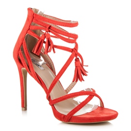 Vices Sandalias boho de ante con tacón alto rojo 4