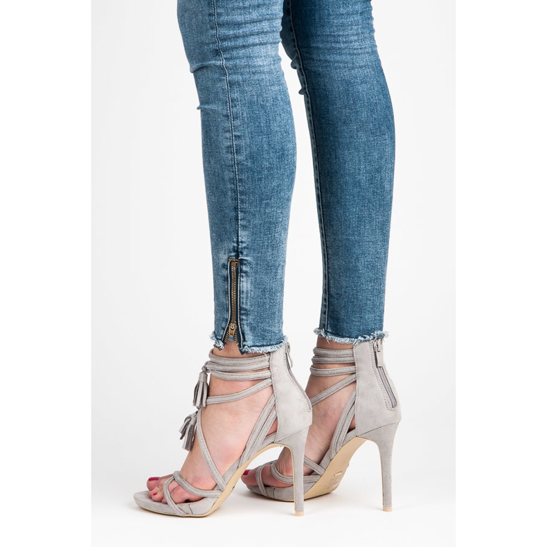 Vices Sandalias boho de ante con tacón alto gris 2 Vices Sandalias boho de ante con tacón alto gris 2