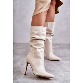 WS1 Botas Tacón Ecopiel Arrugada Caren Beige Claro 9