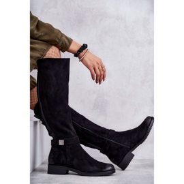 Vinceza Botas Mujer Ante Tacón Plano Negro Henrike 2