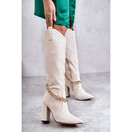 PG1 Botas Cálidas De Mujer De Ante Con Cadena Beige Claro Jasmin 1