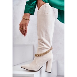 PG1 Botas Cálidas De Mujer De Ante Con Cadena Beige Claro Jasmin 4
