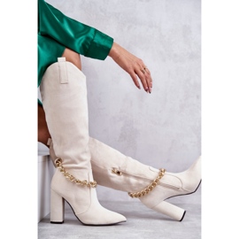 PG1 Botas Cálidas De Mujer De Ante Con Cadena Beige Claro Jasmin 7