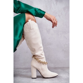 PG1 Botas Cálidas De Mujer De Ante Con Cadena Beige Claro Jasmin 8