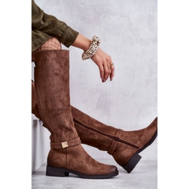 Vinceza Botas Mujer Ante Tacón Plano Beige Henrike marrón 4