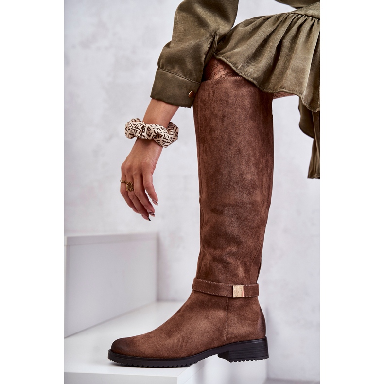 Vinceza Botas Mujer Ante Tacón Plano Beige Henrike marrón 1