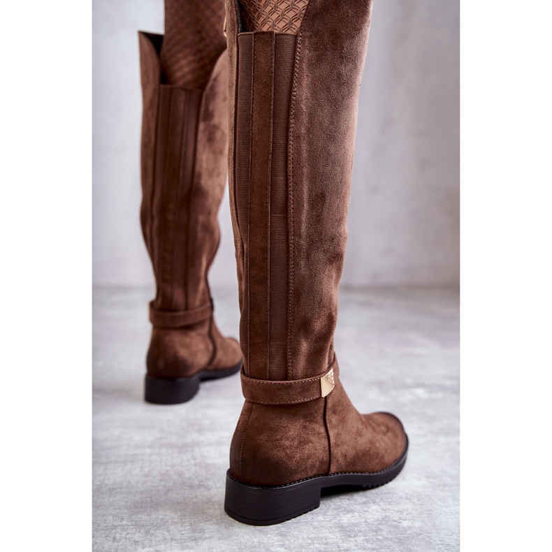 Vinceza Botas Mujer Ante Tacón Plano Beige Henrike marrón 2