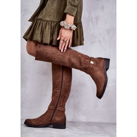Vinceza Botas Mujer Ante Tacón Plano Beige Henrike marrón 9