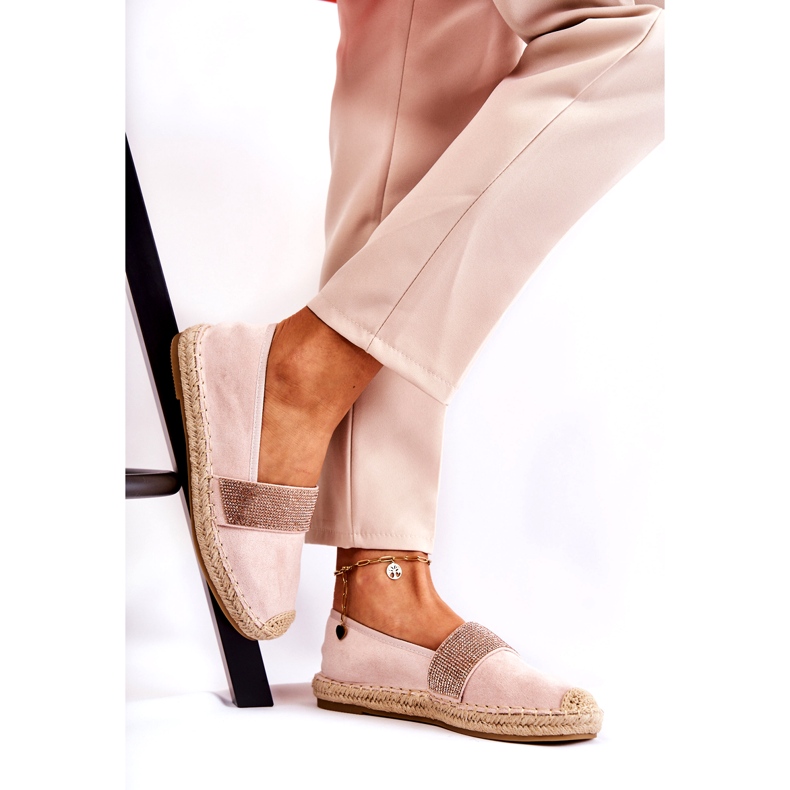 Alpargatas Slip-On De Mujer Con Circonitas Rosas 1
