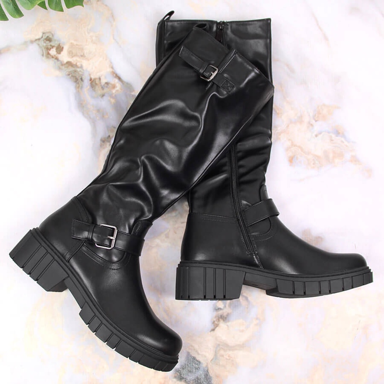 Jezzi Botas negras de mujer con hebilla ajustable Vinceza negro 1