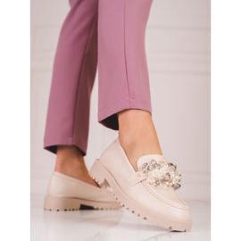 Mocasines de mujer Shelovet en ante con cristales beige 2