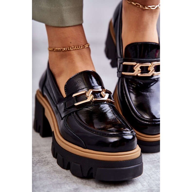 PL5 Tacones Altos Lacados Adorno Dorado Lurdes Negro 1