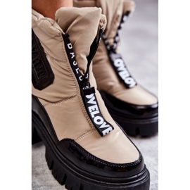 PM1 Botas De Nieve Cálidas De Mujer Beige Y Negro Con Cremallera Marit 3